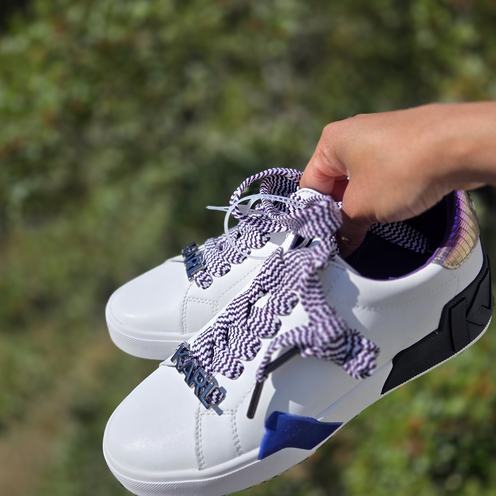White Sneakers with Purple and Blue Accents